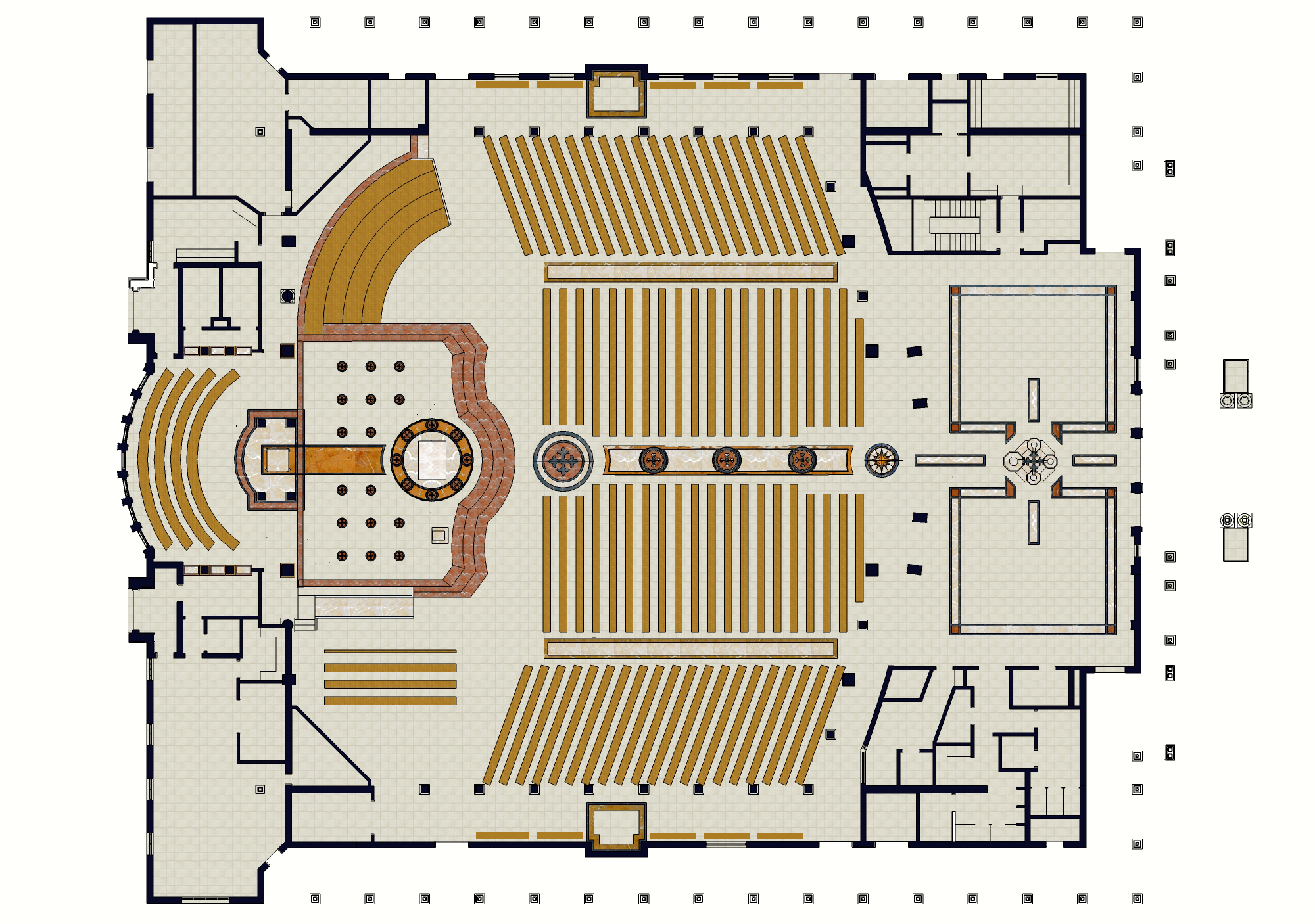 church with balcony inside blueprint