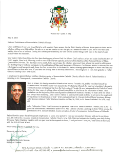 Bishop Noonan Letter - Welcome Fr. Matthew