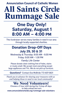 All Saints Circle Rummage Sale - August 1st